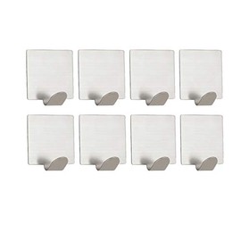 TOGU SUS 304 Stainless Steel Self Adhesive Hook Heavy Duty Wall Hooks Nail-Free Waterproof Stick On Bathroom Kitchen Door for Keys Hats Towel Coats, Brushed Finish,8pcs