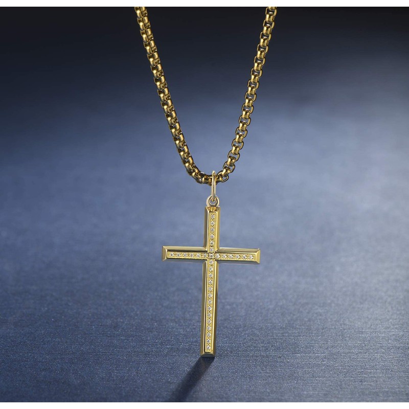 FANCIME Cross Necklace for Men Women Gold Cross Necklaces Sterling