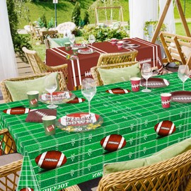 Lemicin 3 Packs Football Party Tablecloth, Disposable Plastic Football Themed Birthday Table Cloth Football Field Tablecover Gameday Tailgate Tablecloths for 3 Designs (54 x 108 in)