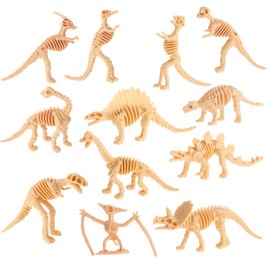 Dinosaur Bones, 36 pcs Mini Dinosaur Figures Fossil Stable Plastic Dinosaurs Figures for Dino Sand Dig Science Party Favor Decorations 12 Styles (Earth Color)