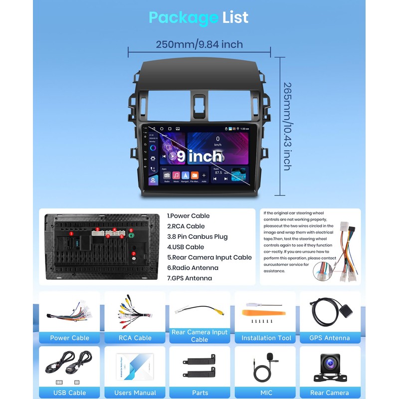 4+64G Android 13 Car Stereo for Toyota Corolla 2009-2013 with