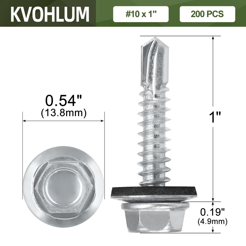 #10 x 1 (200 PCS) Metal Roofing Screws with Rubber