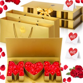 Ctosree 2 Sets Mother's Day Mom Flower Box with 2 Pcs 18″ x 7.7″ x 2.7″ “MOM” Letter Shaped Gift Box 2 Gift Bags 2 Greeting Cards for Mom's Birthday Luxury Style Flower and Gift Arrangements(Gold)