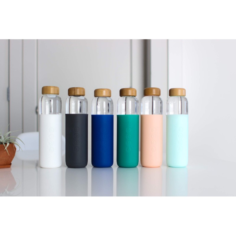 Soma Glass Water Bottle with Silicone Sleeve, BPA-Free, Gray, 17oz