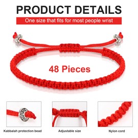 Fumete 48 Pcs Red Bracelets Bulk New Year Bracelet Kabbalah Red String Bracelet for Protection Good Luck Bracelet with Amulet Tibetan Bracelet Adjustable Buddhist Knots Bracelet for Women Men Couples