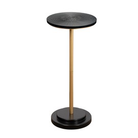 COVLON Drink Table, Small Pedestal Side Table with Wooden Carved Top for Living Room, Bedroom, Small Space, Gold and Black
