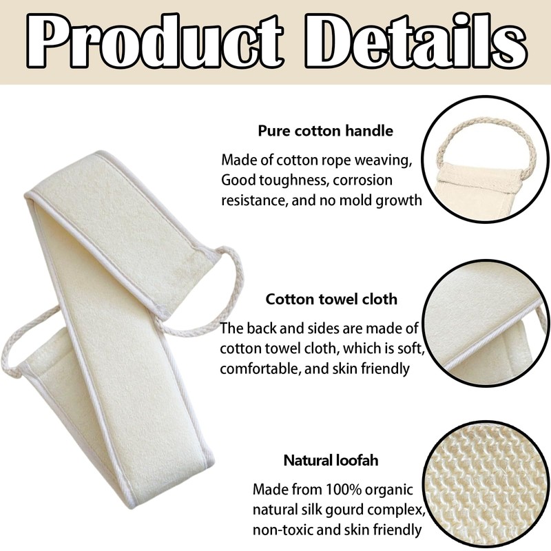 3 Pcs Loofah Back Scrubber, Natural Loofah Exfoliating Back Scrubber