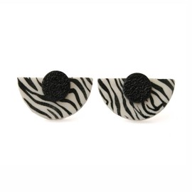 Zebra Print Stud Earrings for Women in Black & White, Modern Animal Print Statement Jewellery Gifts for Her