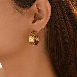 Kyazeo Gold Twisted Hoop Earrings for Women 18K Gold Plated Chunky Drop Dangle Stud Statement Earrings Hypoallergenic Trendy Jewelry Gifts