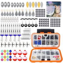 Fishing Tackle Box with Tackle Included Fishing Hooks Fishing Weights Sinkers Fishing Beads Barrel Swivel Snap Fishing Gear Kit for Freshwater and Saltwater Fishing Tackle Box Kit for Bass Trout