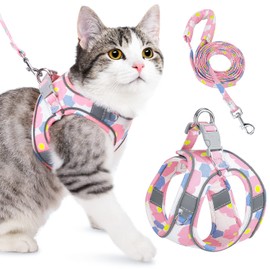 AUTOWT Arnés y Correa para Gatos para Caminar, Arnés de Chaleco Ajustable a Prueba de Escape para Gatitos, Chaqueta Suave y Ligera con Tiras Reflectantes para Gatos Cachorros Viajes al Aire Libre