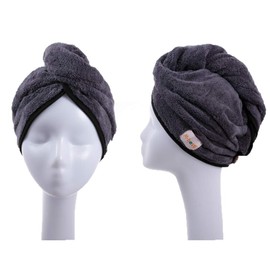 M-bestl Hair Drying Towels, Hair Wrap Towels, Super Absorbent Microfiber Hair Towels, Hair Turban with Buttons, Dry Hair Faster, Pack of 2 (Dark Gray & Light Gray)
