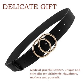 Udekit Women's Leather Belt Double O Ring Soft Faux Leather Waist Belt XX-Large Size Black