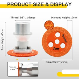 5PCS Mini Diamond Engraving Saw Blade - 2-Inch (50mm) Cutting Disc with 1pc 5/8''-11 Thread Flange for Marble, Granite, Artificial Stone, Porcelain Tile, Ceramic