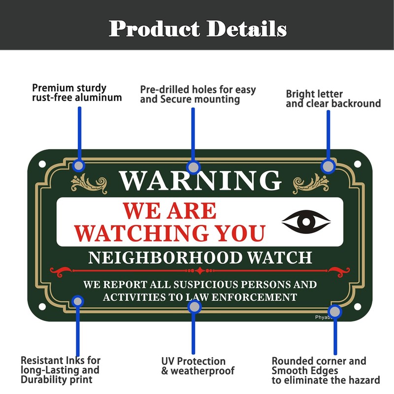 Phyabe 2 Pack Neighborhood Watch Sign, We Are Watching You,