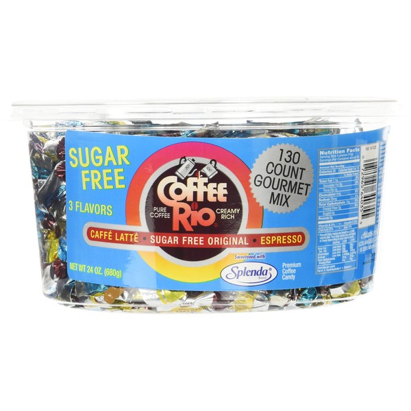 Adams & Brooks Sugar-Free Coffee Rio Coffee Candy Assortment – Coffee Candy, Office Candy, Breakroom Candy, Wrapped Candy, Candy Bulk, Candy For Office, Caffe Latte, Original, & Espresso Candy 24 Ounce Tub (130 Count) – Zero Sugar, Made in the USA, Kosher Candy