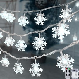 colcutee Festival Snowflake Lights, 20ft 40LED 8 Modes & Timer Battery Operated Holiday Fairy Lights with Remote Control, Holiday Decorations for Bedroom Outdoor Wall Décor Tree(White)