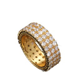 Ganquya 18k Gold Plated Wide Band Eternity Ring 3 Rows Round Cut Iced Out Lab Diamond Wedding Ring All-Around Band Stacking Ring for Women（6）