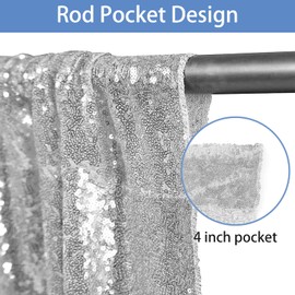 Hahuho Silver Sequin Backdrop Curtain, 4PCS 2FTx8FT Glitter Backdrop Curtain for Parties, Christmas, Wedding, Party Decoration（4 Panels, 2FT x 8FT, Silver