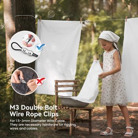 20Pcs M3 Stainless Steel Duplex Wire Rope Clips, Duplex Double Bolt Cable Clamp for 1/16in-1/8in Diameter Wire Cable for Picture Hanging Christams String Light, Free Wrench