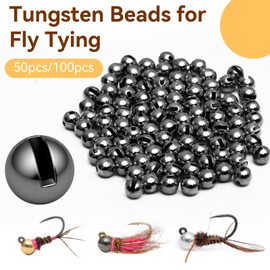 Gainfite 50pcs Slotted Tungsten Beads for Fly Tying, 3 Colors/8 Sizes (2.3-4.0mm) - Fast Sinking Fishing Beads for Nymphs, Wooly Buggers, Fly Tying Materials Beads(50-Black Nickle-4.0mm-8#-10#)