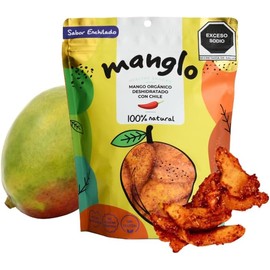 MANGLO Mango Orgánico Deshidratado Con Chile 100% Natural 300g Rebanadas de mango sin azúcar añadida Snack Saludable y Delicioso para niños y adultos Calidad Premium Sin gluten Sin conservadores Vegano Bolsa resellable.