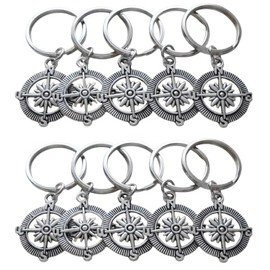 Compass Charm Keychain, Set of 10 Keychains, For Party Favor, Youth Camping Group, Graduation, or Employees Appreciation