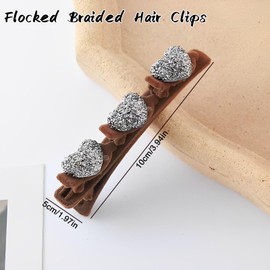 Braided Hair Clips，Suuwwn 4 Pcs Sparkling Crystal Stone Double Layer Hair Clips, Heart shaped hair clip，Hair Clips Women, Multi Clip Hair Barrette Double Layer Hair Clips for Women Girls