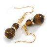 Natural Tiger Eye Stone Double Bead Drop Earrings with 925