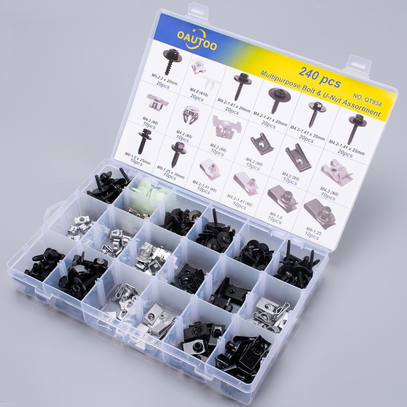 OAUTOO 240pcs Body Multipurpose Bolt & U-Nut Kit Assortment for