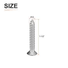 DTGN 25Pcs #12x1-1/2 Flat Head Wood Screws, 304 Stainless Steel Phillips Self Tapping Screws - Good for Woodworking, Furniture - Silver