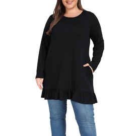 Long Plus Size Tunic Tops for Women Ruffle Hem Shirts for leggings (Black 5X)