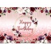 Burgundy Flower Happy Birthday Photography Backdrops 72.8x43.3inch Rose Gold Glitter
