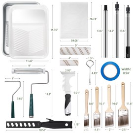 Mister Rui 28 Pack Paint Roller Kit with Extension Pole, 4" & 9" Paint Roller with Tray, Professional Paint Brushes Set, Painting Supplies for Home Interior, Walls, Ceilings