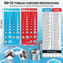 62 Nut and Bolt Thread Checker Standard and Metric, Bolt Size and Thread Gauge with 25 SAE & 25 Metric & 12 Drill Bit Gauge,Bolt and Nut Identifier Gauge for Nut Bolt Size Finder in Narrow Tricky Area