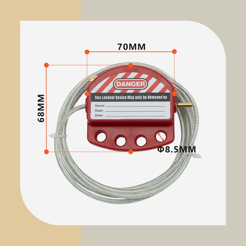 Bwintech 2 Pcs Red Adjustable Lockout Tagout Steel Cable for