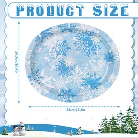 50Pcs Christmas Oval Paper Plates Winter Snowflake Disposable Dinner Plates for Xmas Holiday Party Supplies