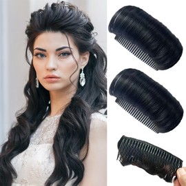 BASEMMAHER Bump It Up Volume Hair Bun Invisible False Hair Clip Hair Base Bump Hair Pad Styling Insert Comb Clip Bun Tool for Women Girls Lady DIY Hairstyle Hair Pad Accessories 2 Pieces (Black)