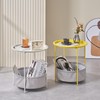 VECELO Round Side/End Table with Fabric Storage Basket，Metal Anti-Rust and