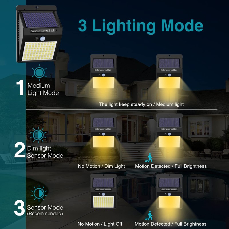 2-Pack Outdoor Solar Motion Lights - 3 Modes/100 LED Wireless,