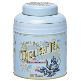 New English Teas Vintage Victorian Powder-Blue Tea Caddy with 80 Decaffeinated Breakfast Teabags