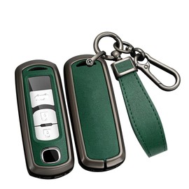 ontto Metal Car Key fob Cover Fit for Mazda 2 3 5 6 BL BM GJ Atenza Axela Demio CX3 CX-5 CX5 CX7 CX-9 CX8 2/3/4 Buttons Leather Key case Shell Key Holder Bag Keyring Keychain Accessories Black-Green