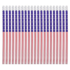 Operitacx American Flag Pencils 60pcs Wooden Patriotic Pencils Independence Day Wood Pencils with Erasers Cute Pencils for 4th of July Parades Party Favors School Office