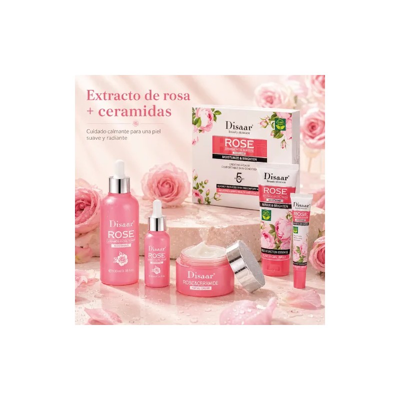 Crema Extracto Rosas. Ceramidas, Arrugas, Hidratante, 5 Pzs