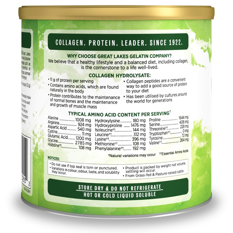 Great Lakes Gelatin Collagen Hydrolysate, Grass-Fed Bovine Hydrolysed Collagen Peptides