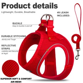 Fida Comfy Dog Harness with Leash, Soft Puppy Vest Escape Proof, Breathable Lightweight Soft Mesh, Adjustable Reflective Step-in Harness for Cat & Extra-Small Pet (XS, Red)