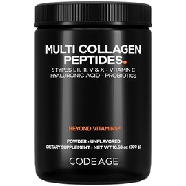 Codeage Polvo De Péptidos De Colágeno Múltiple + Probióticos Black Edition, Suplemento En Polvo De Vitamina C Y Ácido Hialurónico, De Animales Alimentados Con Pasto, Hidrolizado, Sin Carbohidratos, Ti