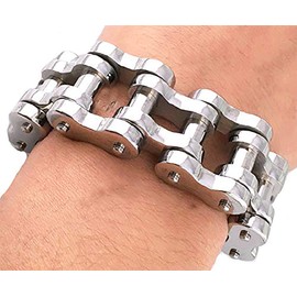 VPKJewelry Men's Silver Plated Stainless Steel Motorcycle Bike Link Chain Bracelet - 23 mm Wide - (8" long)