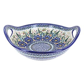 Blue Rose Polish Pottery Garden of Blue Deep Bowl with Handles