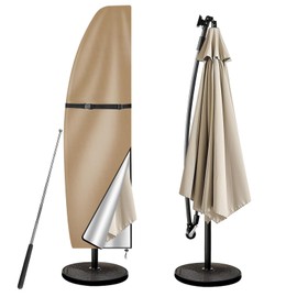 wiipara Parasol Protective Cover with Rod, Cover for Parasol 2 m to 3 m Large Cantilever Parasol Protective Cover, UV Protection, Weatherproof, Windproof and Snow-Proof, Khaki, 205 x 25/57/48 cm